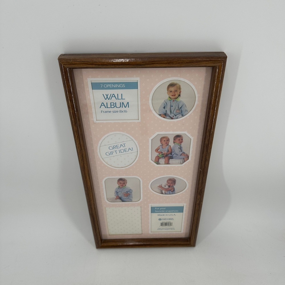 Decorel Wood Grain 8 Opening Wall Album Picture Frame 8x16 Pink Mat 3082